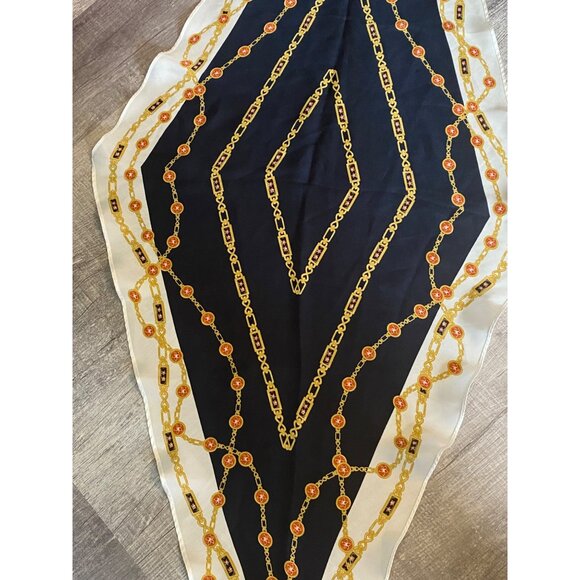 Ann Taylor Accessories - Vintage-Inspired Ann Taylor Chain Print Scarf Black & White With Orange Gold Acc